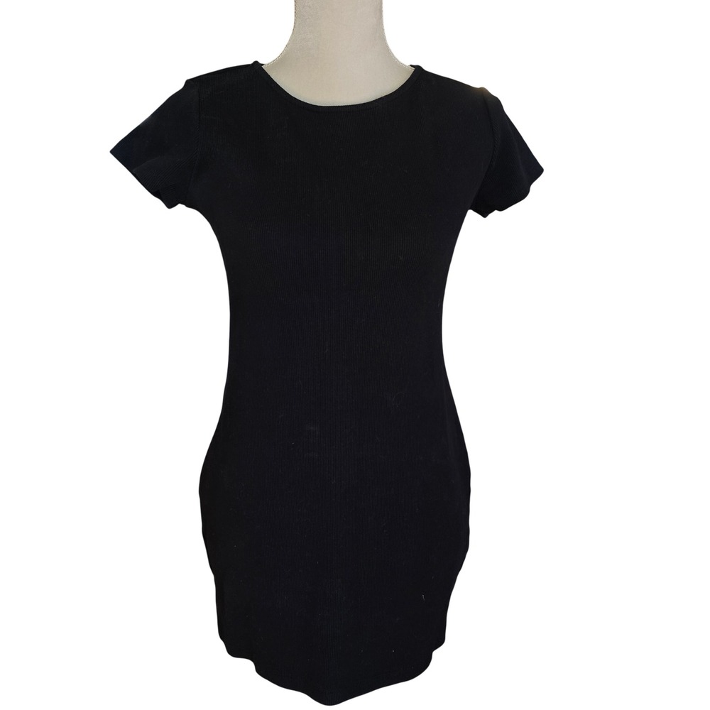 Princess Polly Black Ribbed Knit Short Sleeve Mini Dress Size US 8 AU 12